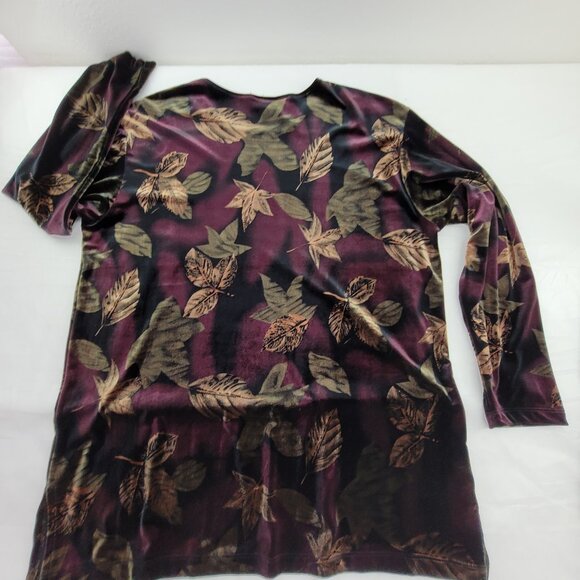 VTG Impressions Top Women's L Purple Eggplant Green Leaves Tunic Long Sleeve - Picture 13 of 13